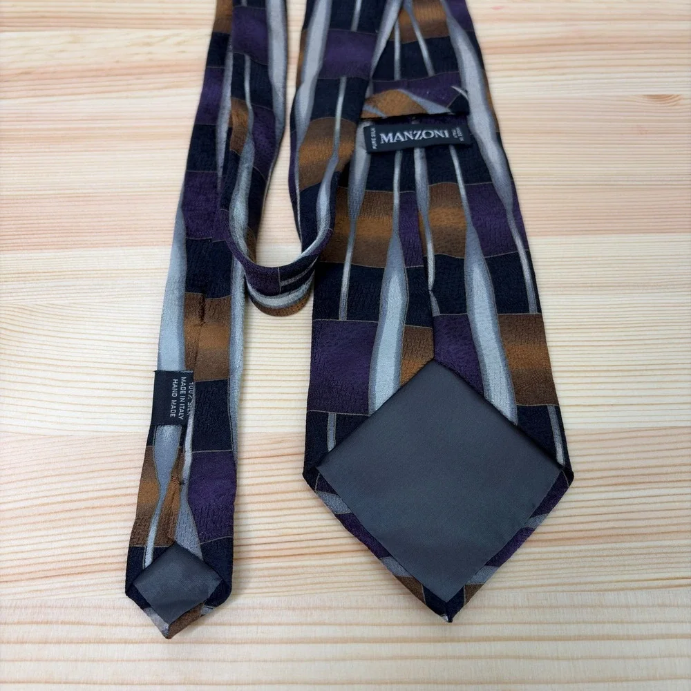 MANZONI Italy Silk Tie Men Abstract‎ Geometric Pattern Retro Necktie Handmade